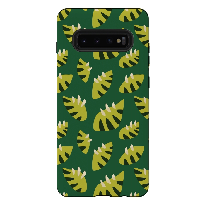 Galaxy S10 plus StrongFit Clawed Abstract Green Leaf Pattern by Boriana Giormova