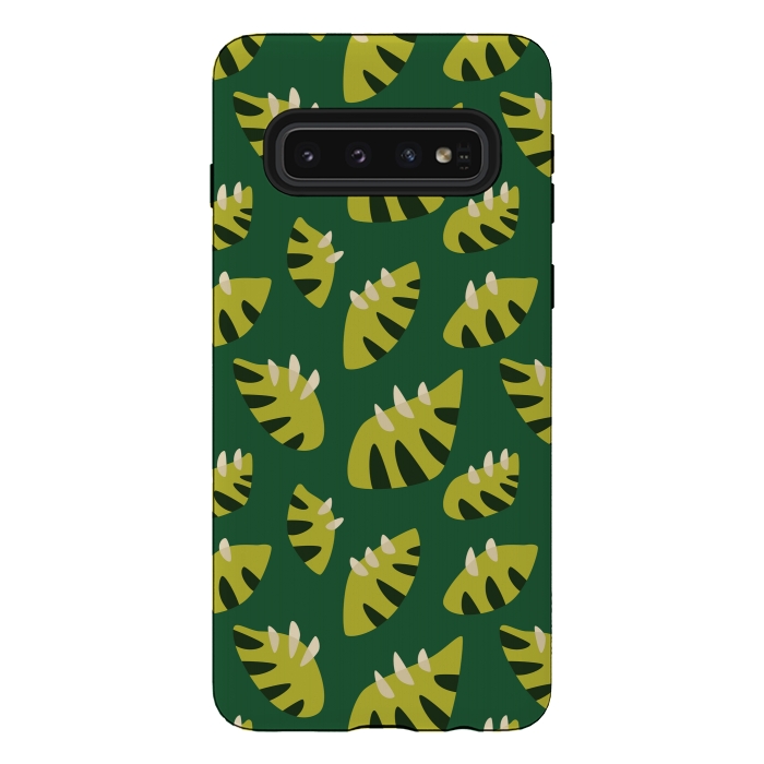 Galaxy S10 StrongFit Clawed Abstract Green Leaf Pattern by Boriana Giormova