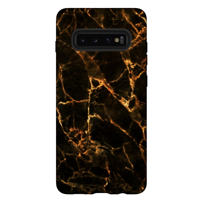 Galaxy S10 plus StrongFit Black marble with golden cracks by Oana 