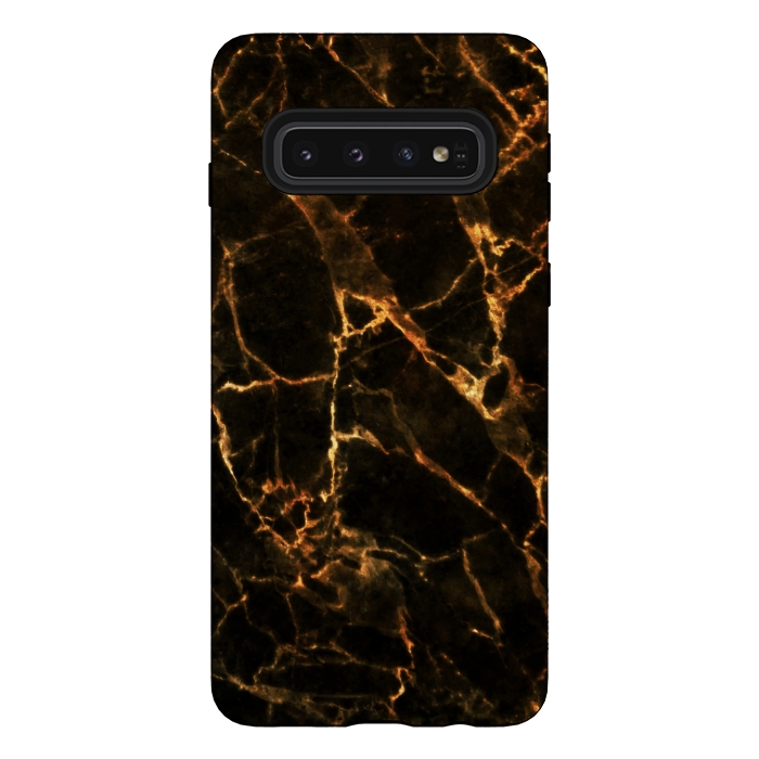 Galaxy S10 StrongFit Black marble with golden cracks by Oana 