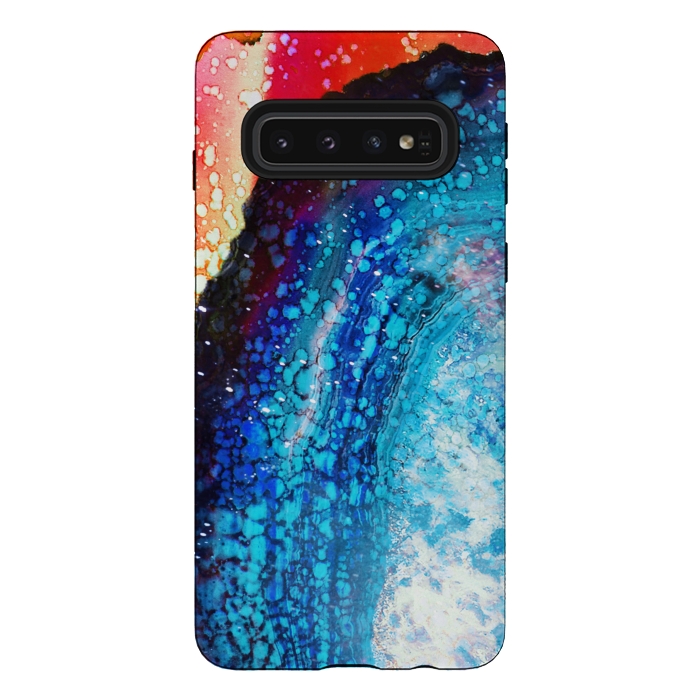 Galaxy S10 StrongFit Paint splattered marble blue red by Oana 