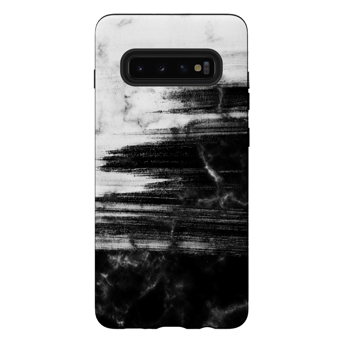 Galaxy S10 plus StrongFit Scratched half black half white brushed marble by Oana 