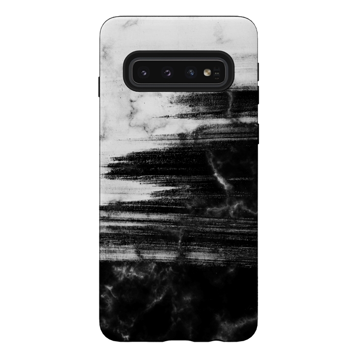 Galaxy S10 StrongFit Scratched half black half white brushed marble by Oana 