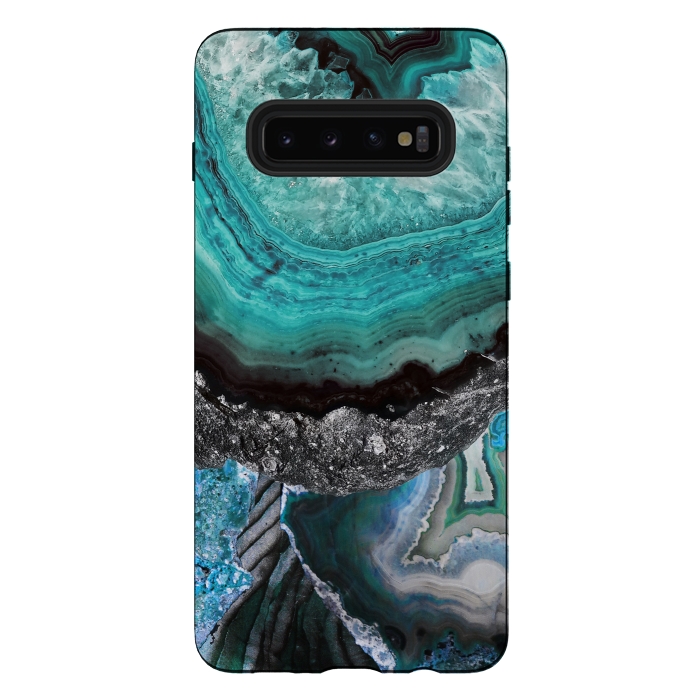 Galaxy S10 plus StrongFit Blue turquoise agate marble close up by Oana 