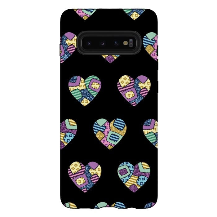 Galaxy S10 plus StrongFit patchwork heart pattern by Laura Nagel