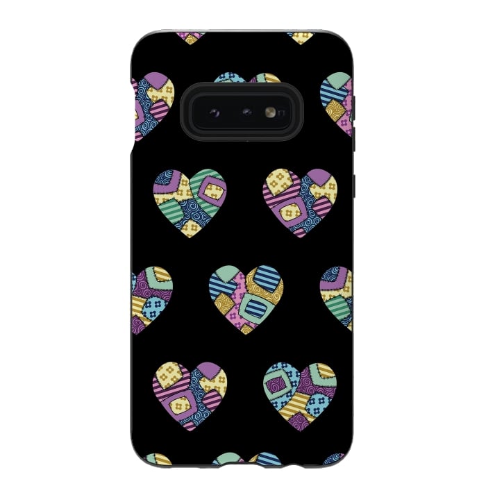 Galaxy S10e StrongFit patchwork heart pattern by Laura Nagel