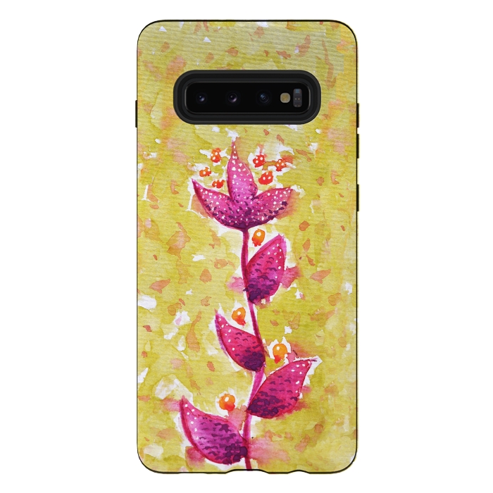 Galaxy S10 plus StrongFit Abstract Watercolor Flower In Purple And Green by Boriana Giormova