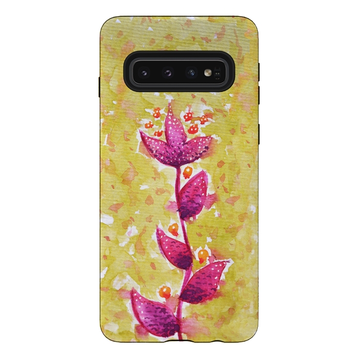 Galaxy S10 StrongFit Abstract Watercolor Flower In Purple And Green by Boriana Giormova