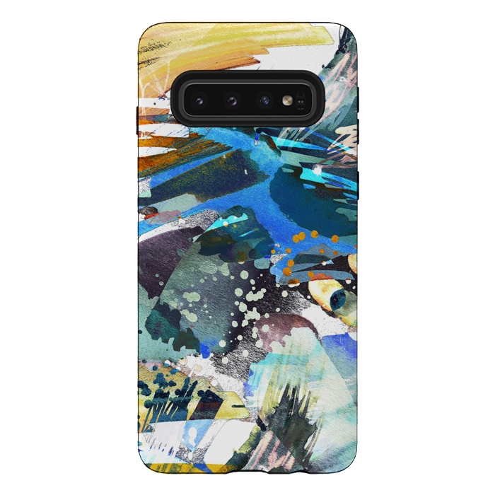Galaxy S10 StrongFit Abstract watercolor splatter and brushstrokes by Oana 