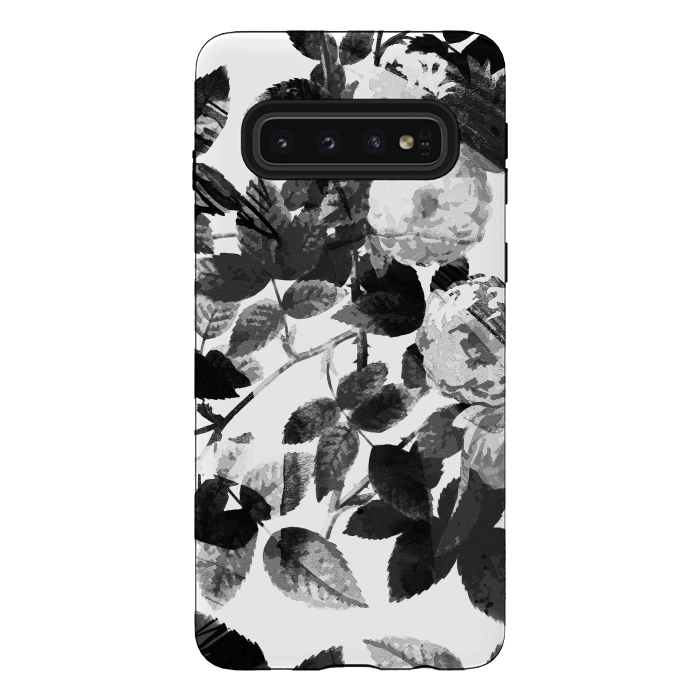 Galaxy S10 StrongFit Black and white ink roses by Oana 