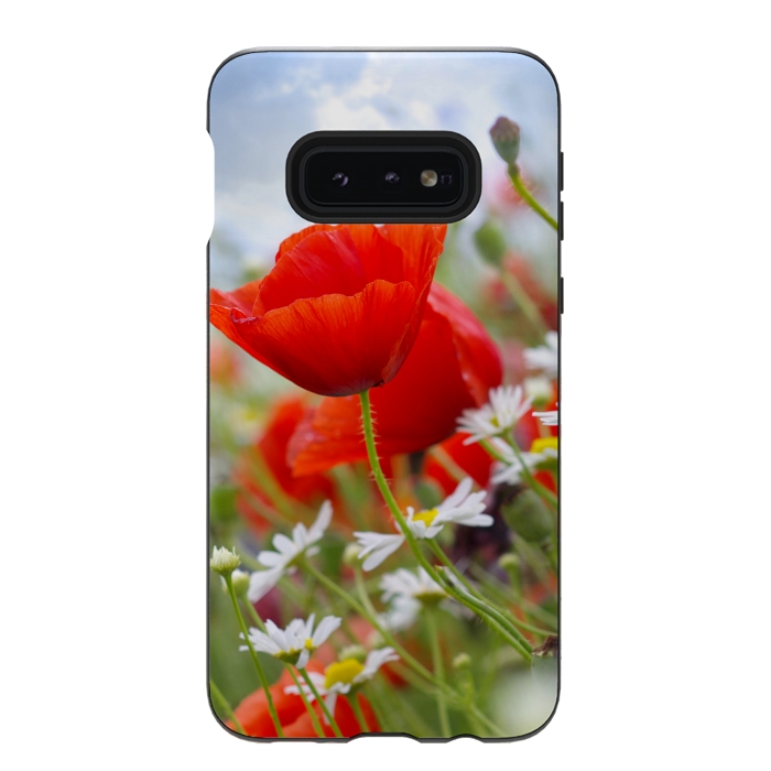 Galaxy S10e StrongFit Red & White Flowers by Bledi