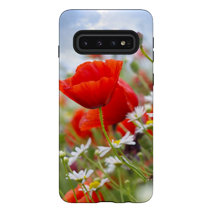 Galaxy S10 StrongFit Red & White Flowers by Bledi