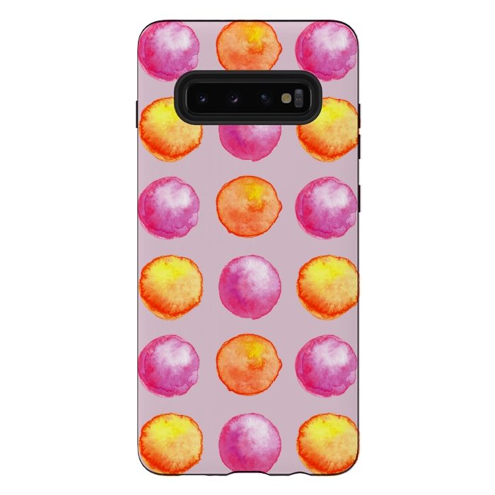 Galaxy S10 plus StrongFit Juicy Watercolor Pink And Orange Spheres Pattern by Boriana Giormova