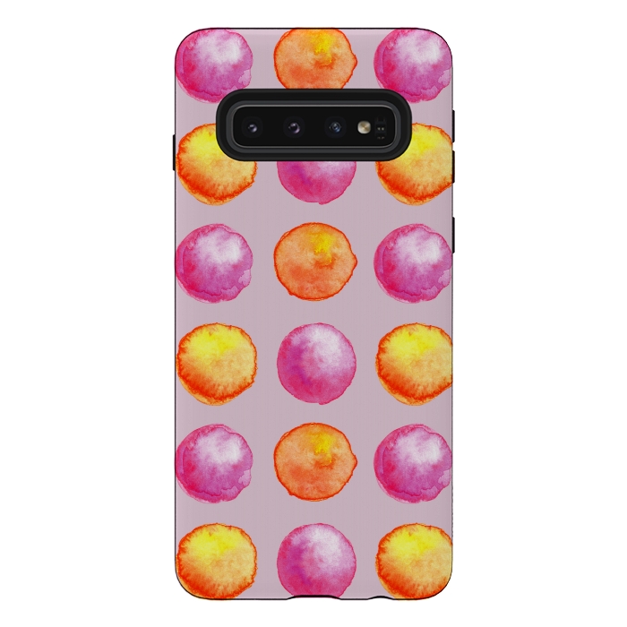 Galaxy S10 StrongFit Juicy Watercolor Pink And Orange Spheres Pattern by Boriana Giormova
