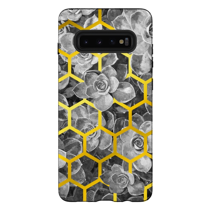 Galaxy S10 plus StrongFit Black and White Succulent Gold Geometric by Alemi
