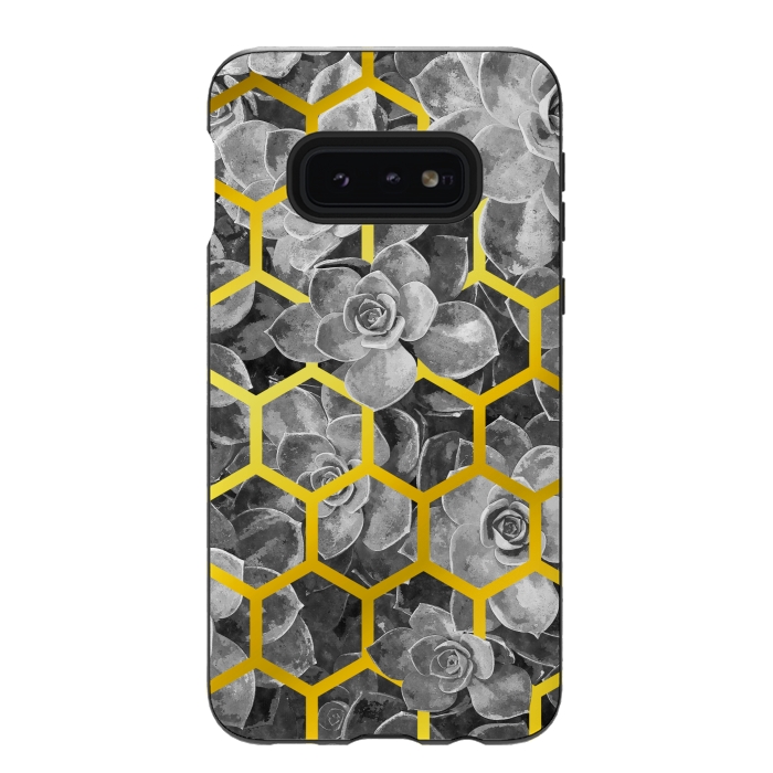 Galaxy S10e StrongFit Black and White Succulent Gold Geometric by Alemi
