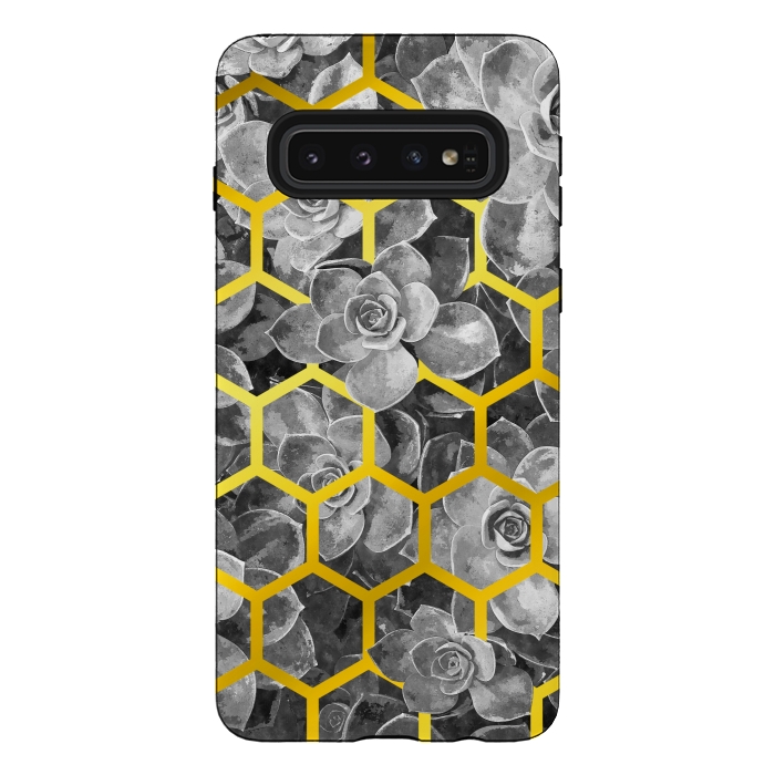 Galaxy S10 StrongFit Black and White Succulent Gold Geometric by Alemi