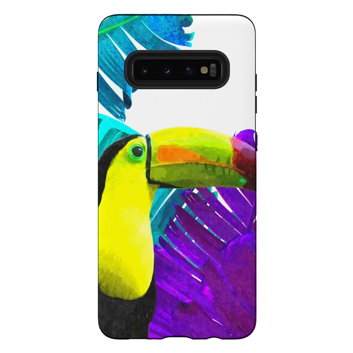 Galaxy S10 plus StrongFit Tropical Toucan Palm Leaves by Alemi