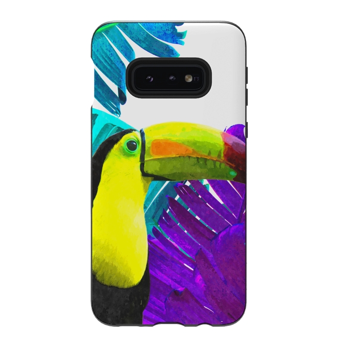 Galaxy S10e StrongFit Tropical Toucan Palm Leaves by Alemi