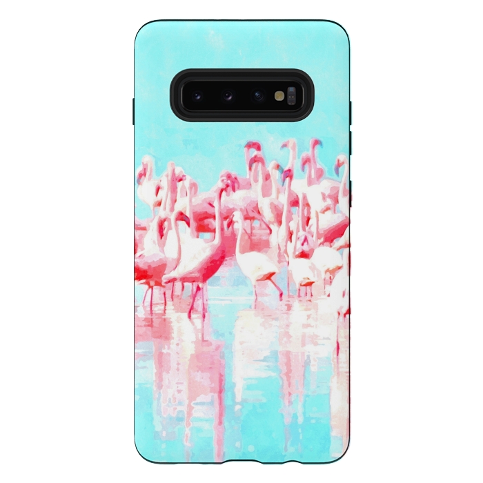 Galaxy S10 plus StrongFit Flamingos Tropical Illustration by Alemi
