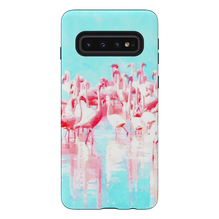 Galaxy S10 StrongFit Flamingos Tropical Illustration by Alemi