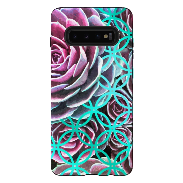 Galaxy S10 plus StrongFit Purple Cactus Turquoise Circle by Alemi
