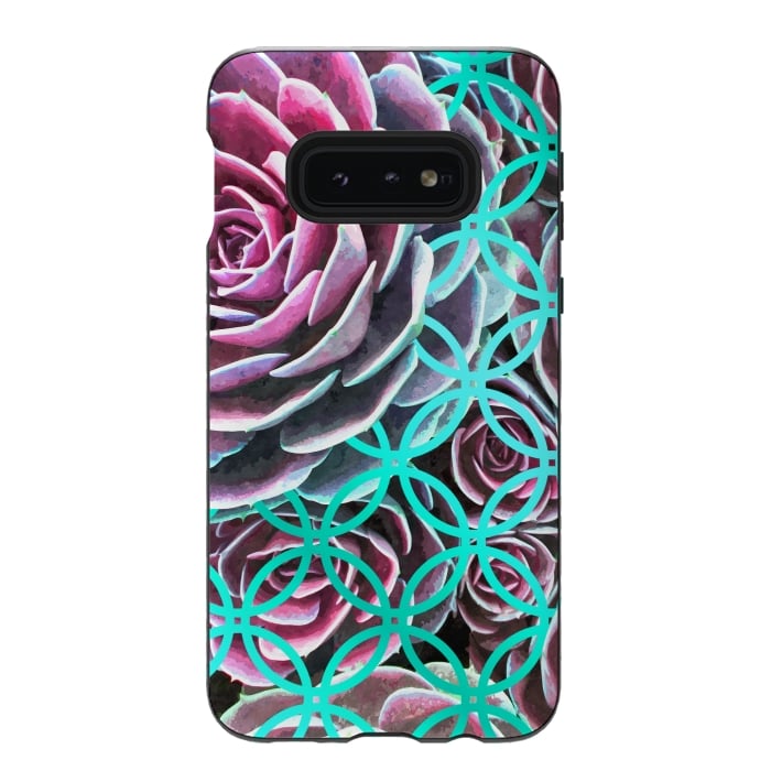Galaxy S10e StrongFit Purple Cactus Turquoise Circle by Alemi