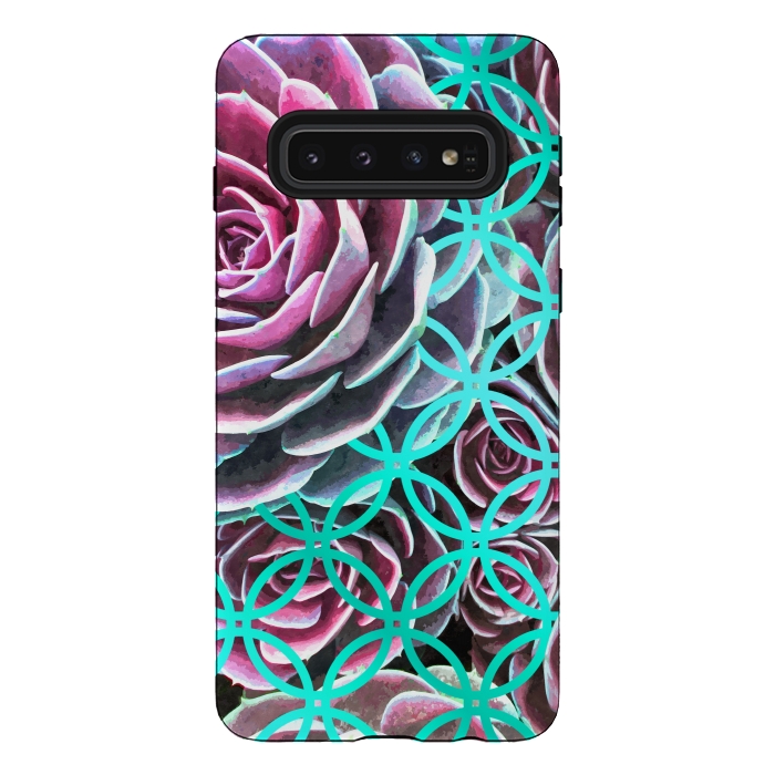 Galaxy S10 StrongFit Purple Cactus Turquoise Circle by Alemi