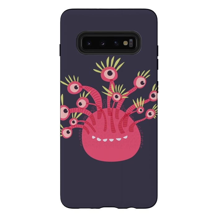 Galaxy S10 plus StrongFit Funny Pink Monster With Eleven Eyes by Boriana Giormova
