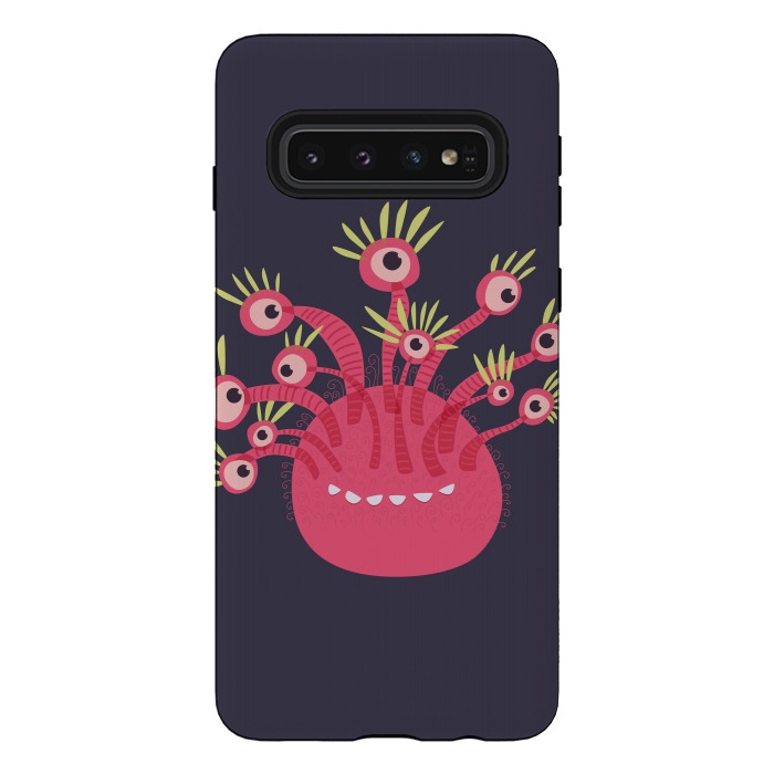 Galaxy S10 StrongFit Funny Pink Monster With Eleven Eyes by Boriana Giormova