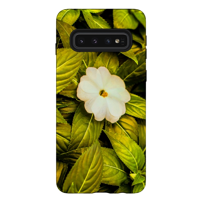 Galaxy S10 StrongFit Leaves and White Flower by Bledi