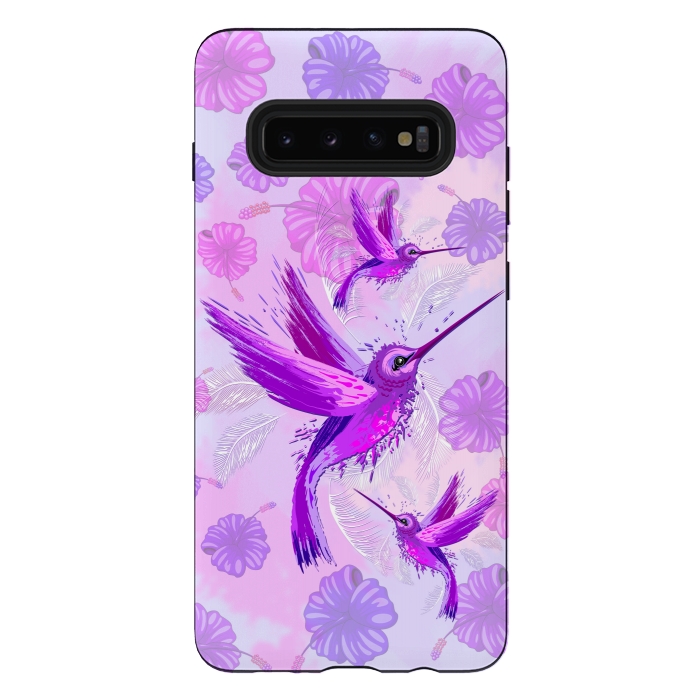 Galaxy S10 plus StrongFit Hummingbird Spirit Purple Watercolor  by BluedarkArt