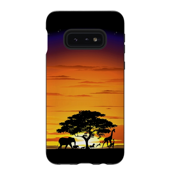 Galaxy S10e StrongFit Wild Animals on African Savanna Sunset  by BluedarkArt