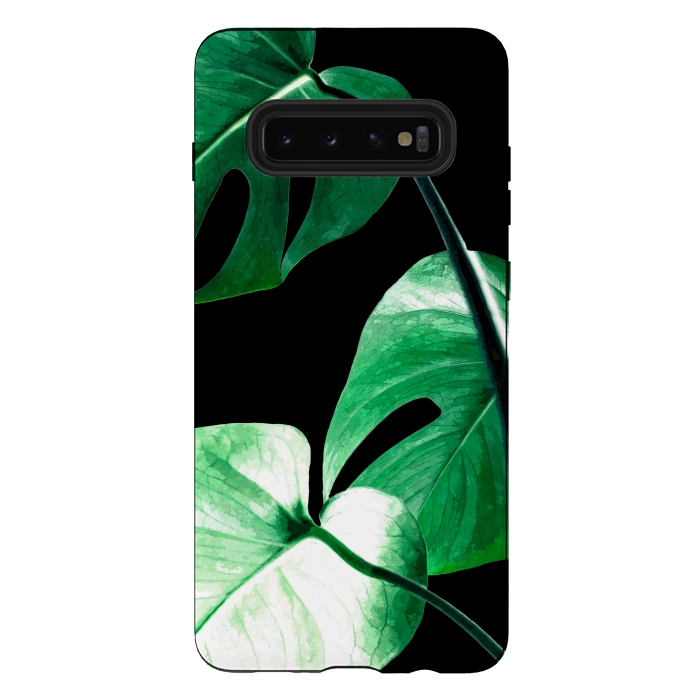 Galaxy S10 plus StrongFit Green Monstera Leaves by Alemi
