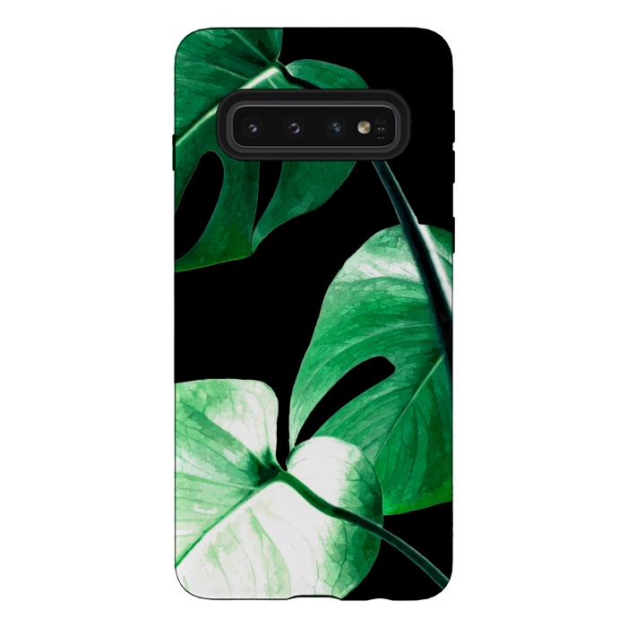 Galaxy S10 StrongFit Green Monstera Leaves by Alemi