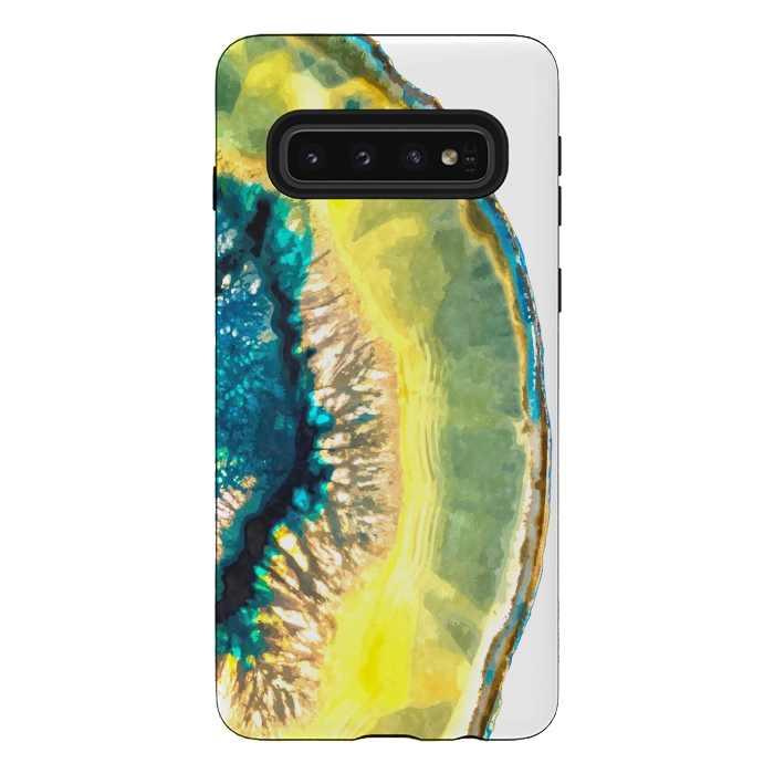 Galaxy S10 StrongFit Blue and Yellow Agate by Alemi