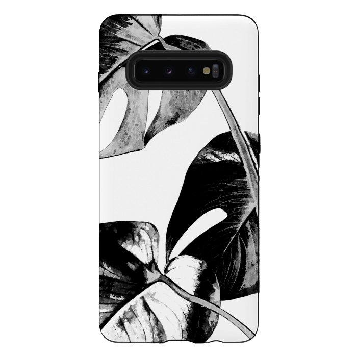 Galaxy S10 plus StrongFit Black Monstera Leaves by Alemi