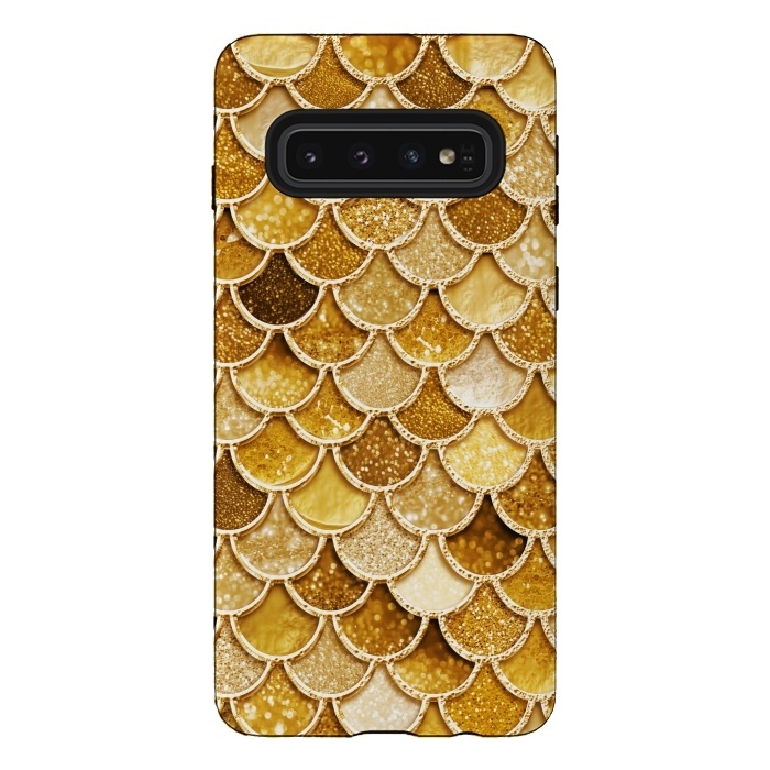 Galaxy S10 StrongFit Faux Gold Glitter Mermaid Scales by  Utart