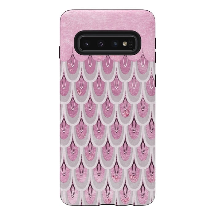 Galaxy S10 StrongFit Multicolor Pink & Silver Gray Mermaid Scales by  Utart