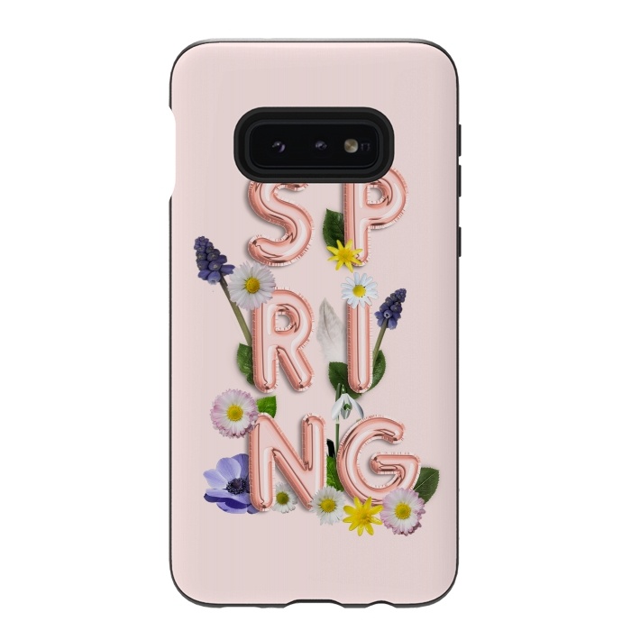 Galaxy S10e StrongFit SPRING - Flower Shiny Rose Gold Girly Flower Typography  by  Utart
