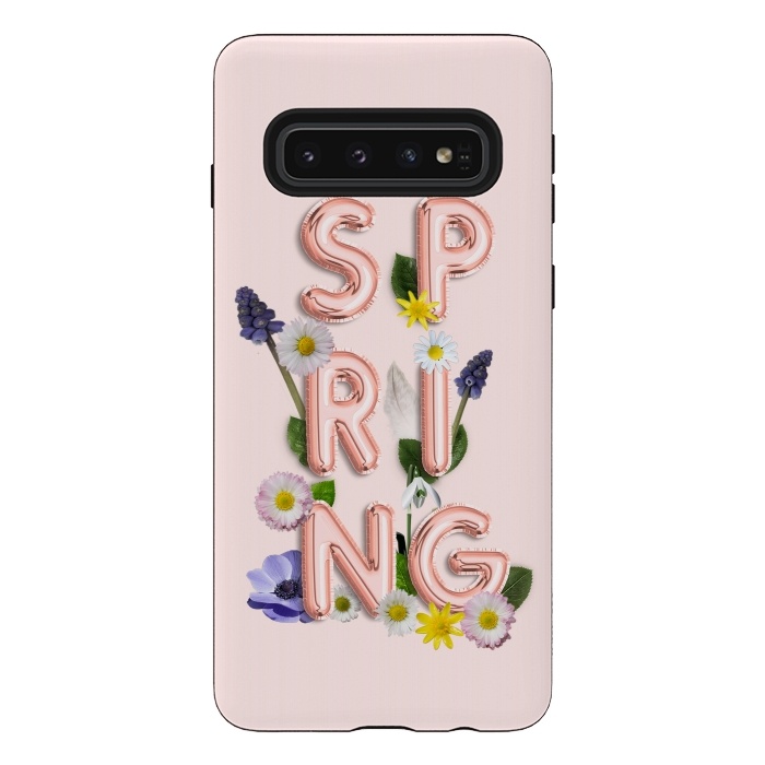 Galaxy S10 StrongFit SPRING - Flower Shiny Rose Gold Girly Flower Typography  by  Utart