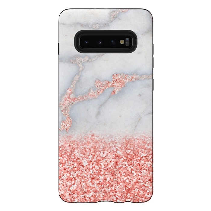 Galaxy S10 plus StrongFit Sparkly Pink Rose Gold Glitter Ombre Bohemian Marble by  Utart