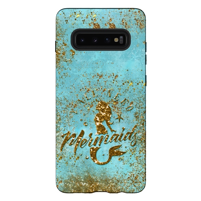 Galaxy S10 plus StrongFit We all need mermaids - Teal and Gold Glitter Typography  by  Utart