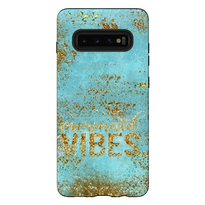 Galaxy S10 plus StrongFit Mermaid Vibes - Teal & Gold Glitter Typography by  Utart