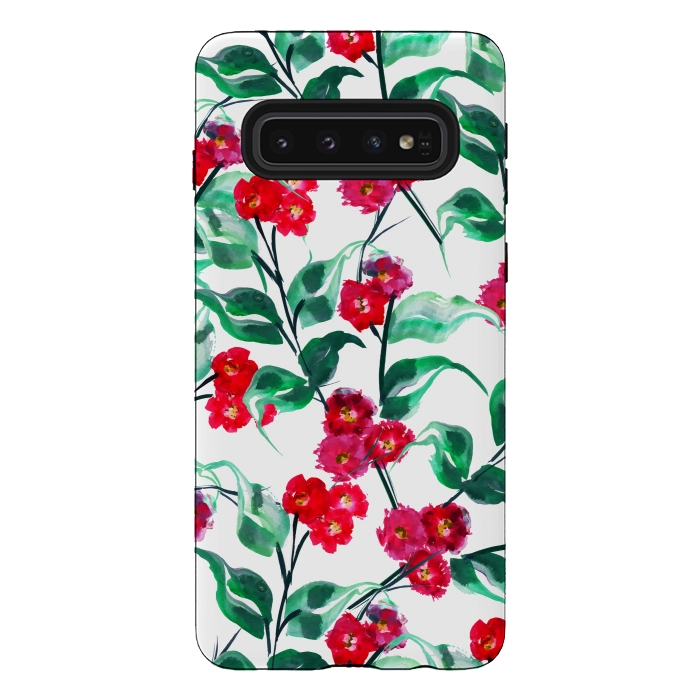Galaxy S10 StrongFit Tropical Watercolor Flower Pattern VII by Bledi