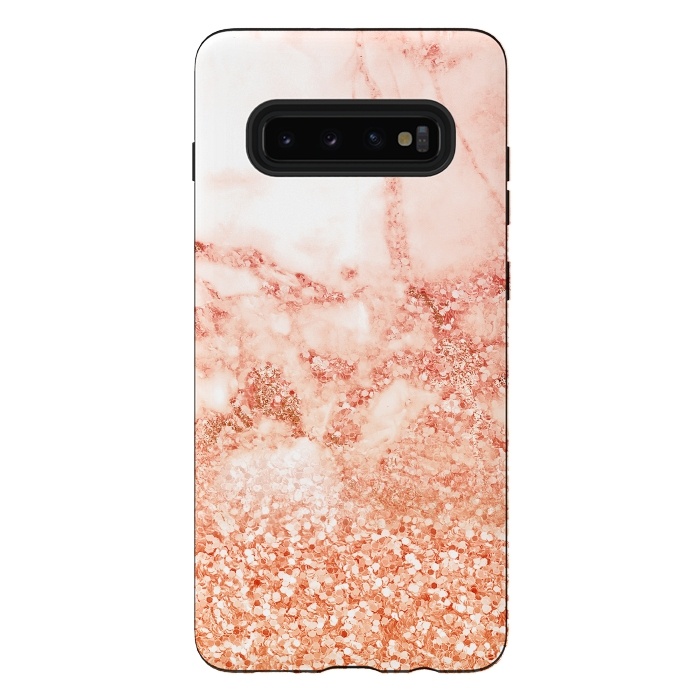 Galaxy S10 plus StrongFit Salmon Glitter Marble by  Utart