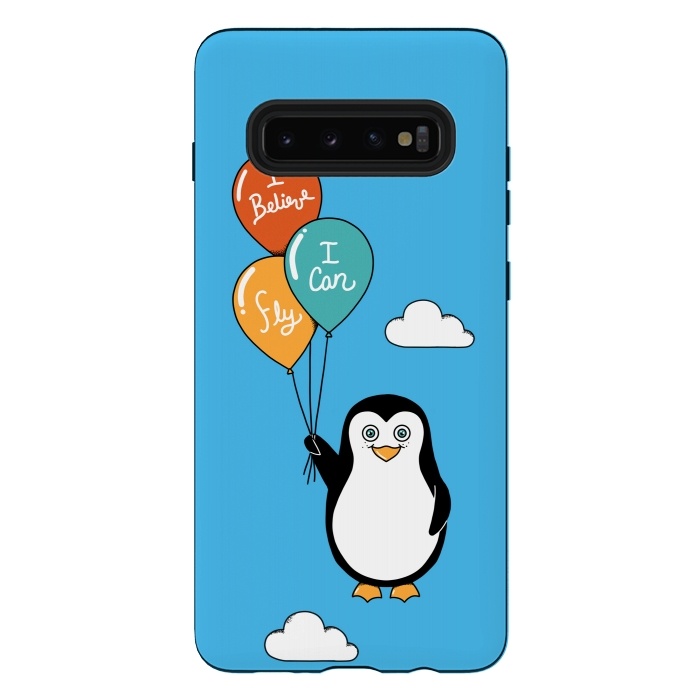 Galaxy S10 plus StrongFit Penguin I Believe I Can Fly by Coffee Man