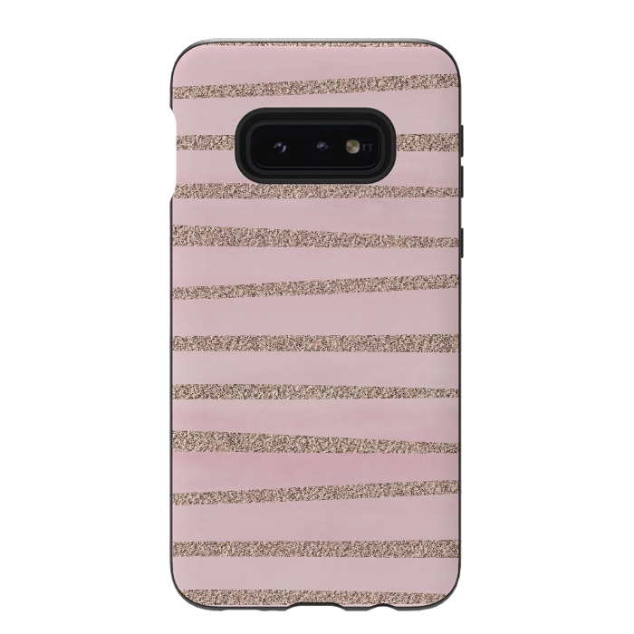 Galaxy S10e StrongFit Rose Gold Glitter Stripes 2 by Andrea Haase