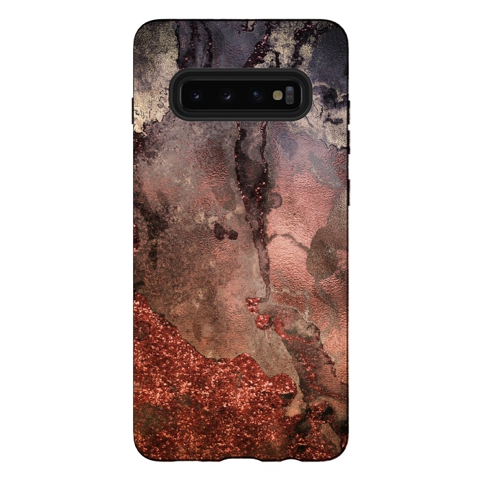 Galaxy S10 plus StrongFit Copper Glitter and Ink Marble by  Utart