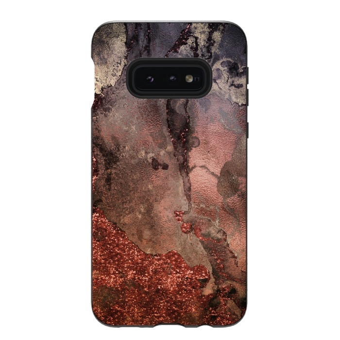 Galaxy S10e StrongFit Copper Glitter and Ink Marble by  Utart